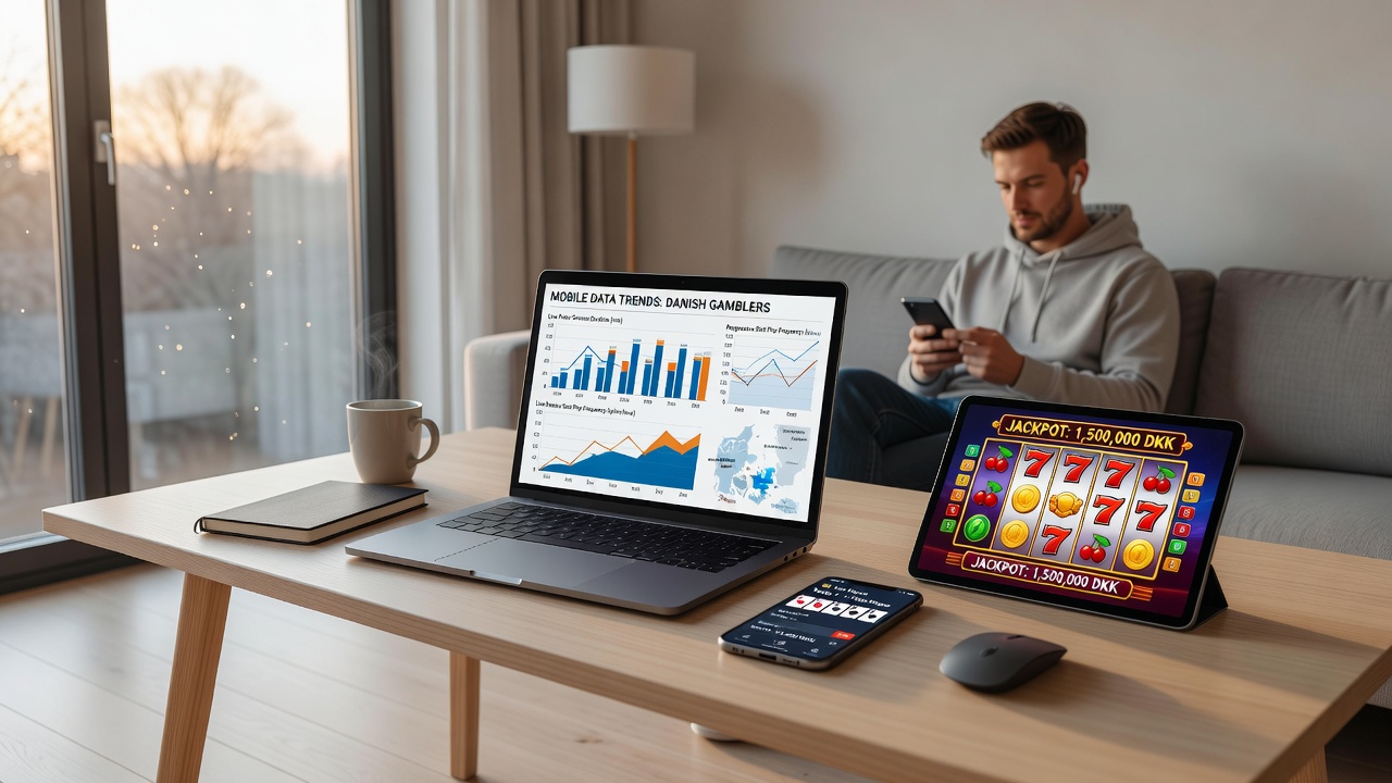Graf over mobil spilaktivitet der kombinerer poker og slots